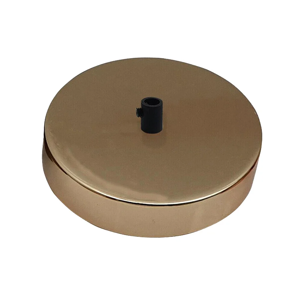 Round French gold ceiling rose with single outlet, metal finish, and black cord grip, 120mm diameter, 25mm deep