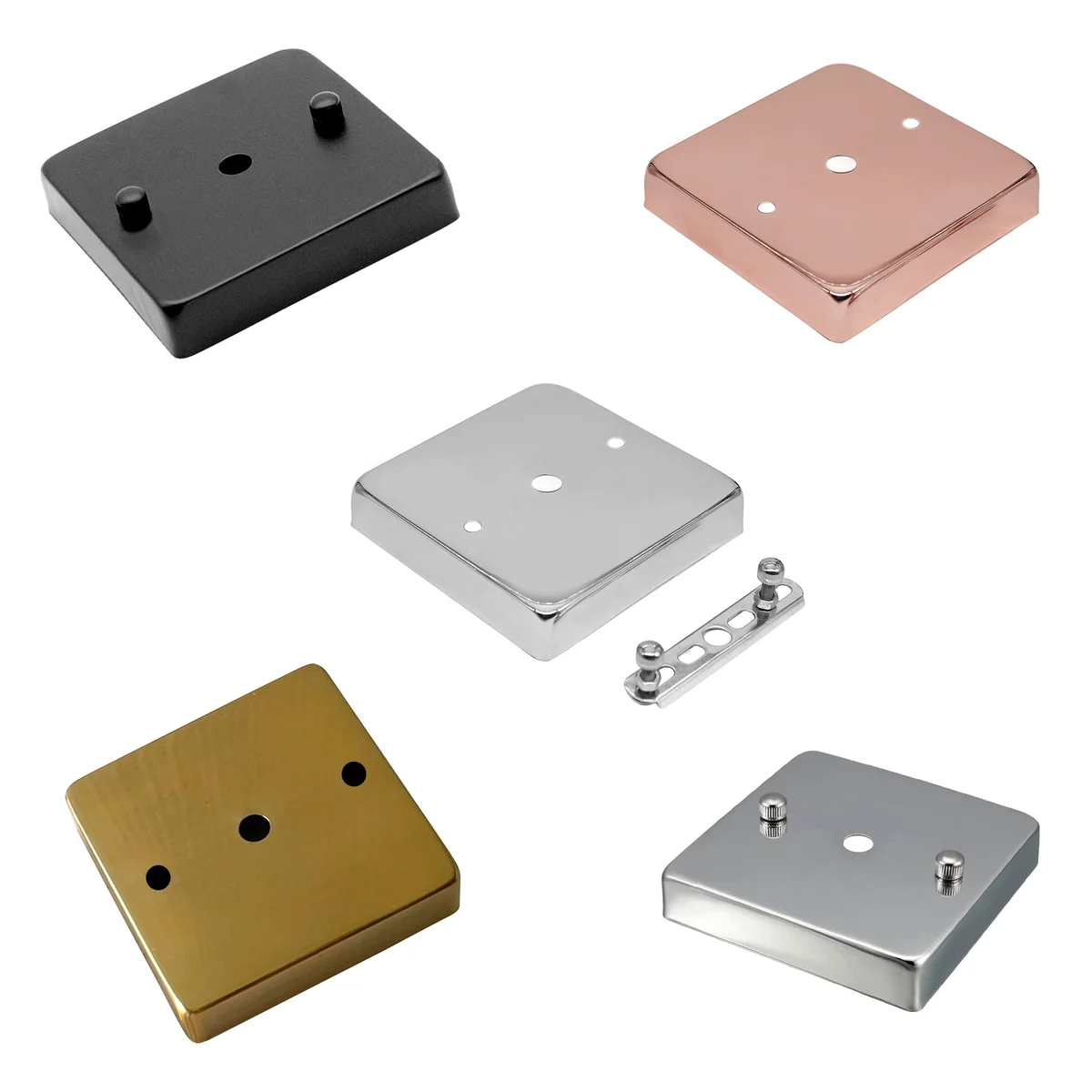 Square vintage metal retro pendant base with multi-colour finish and mounting hardware for ceiling installation