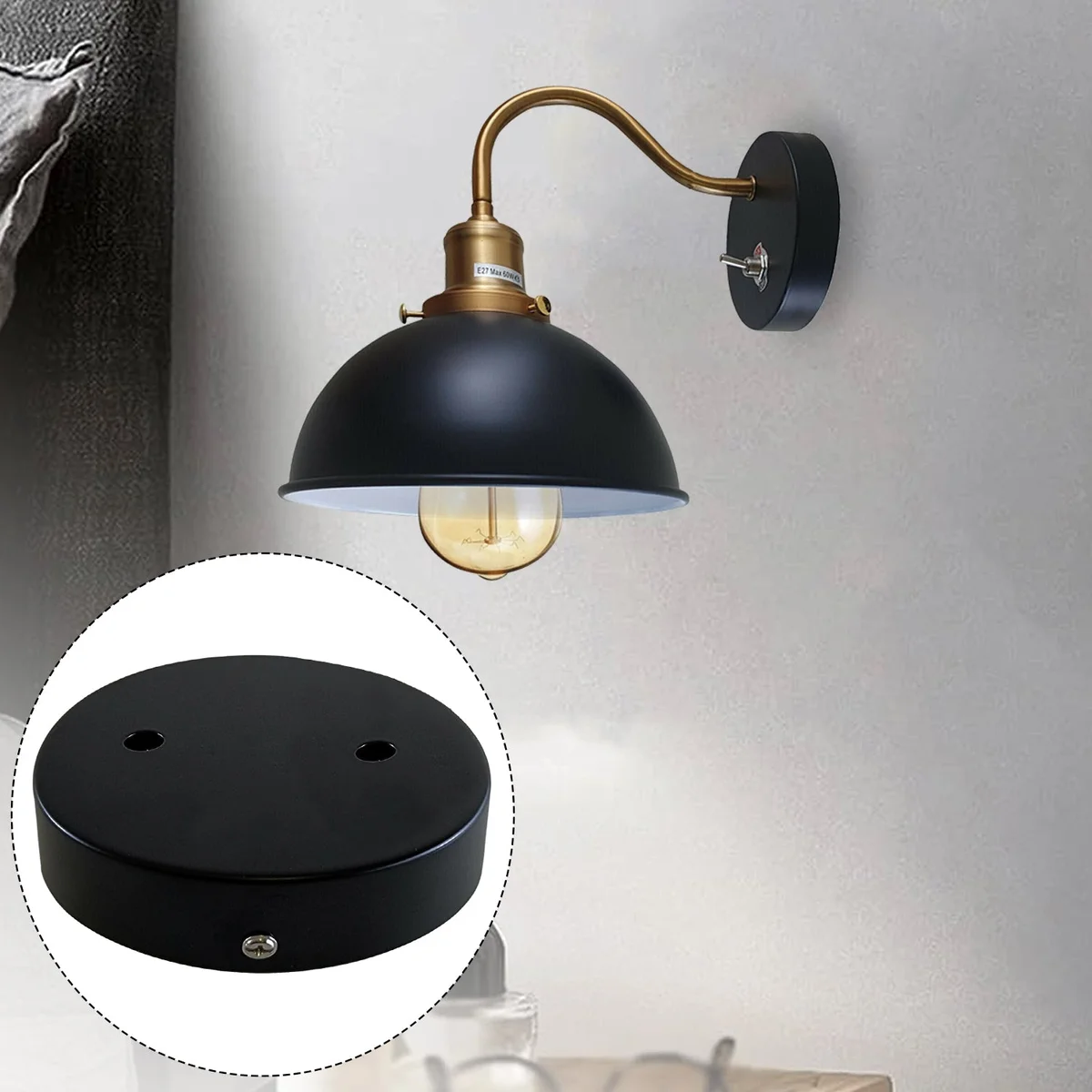 Black pendant ceiling rose in matte black metal with cord grips and ceiling bracket for multi-pendant lighting installation