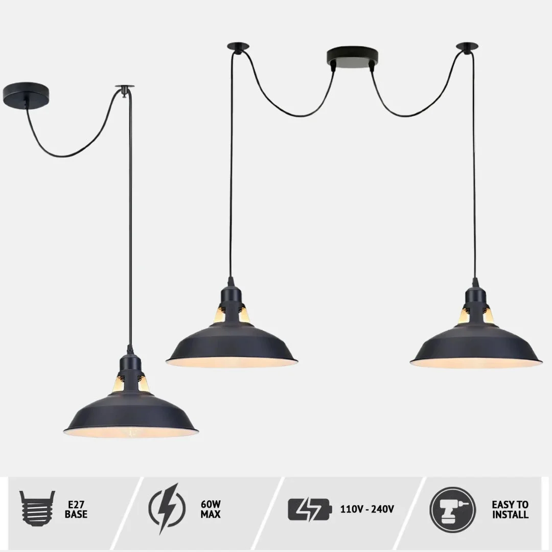 Black modern pendant light with half-head spider design, metal and PVC, E27 bulb holder, 2m adjustable cable