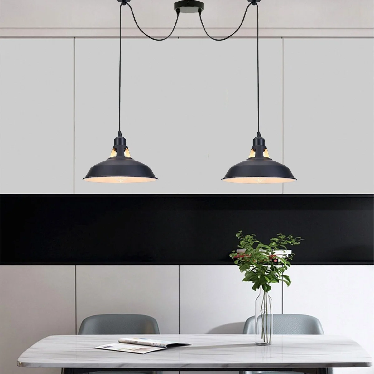Modern black spider pendant lamp with adjustable 2m cable, E27 ceiling light fitting for indoor use, metal and PVC design