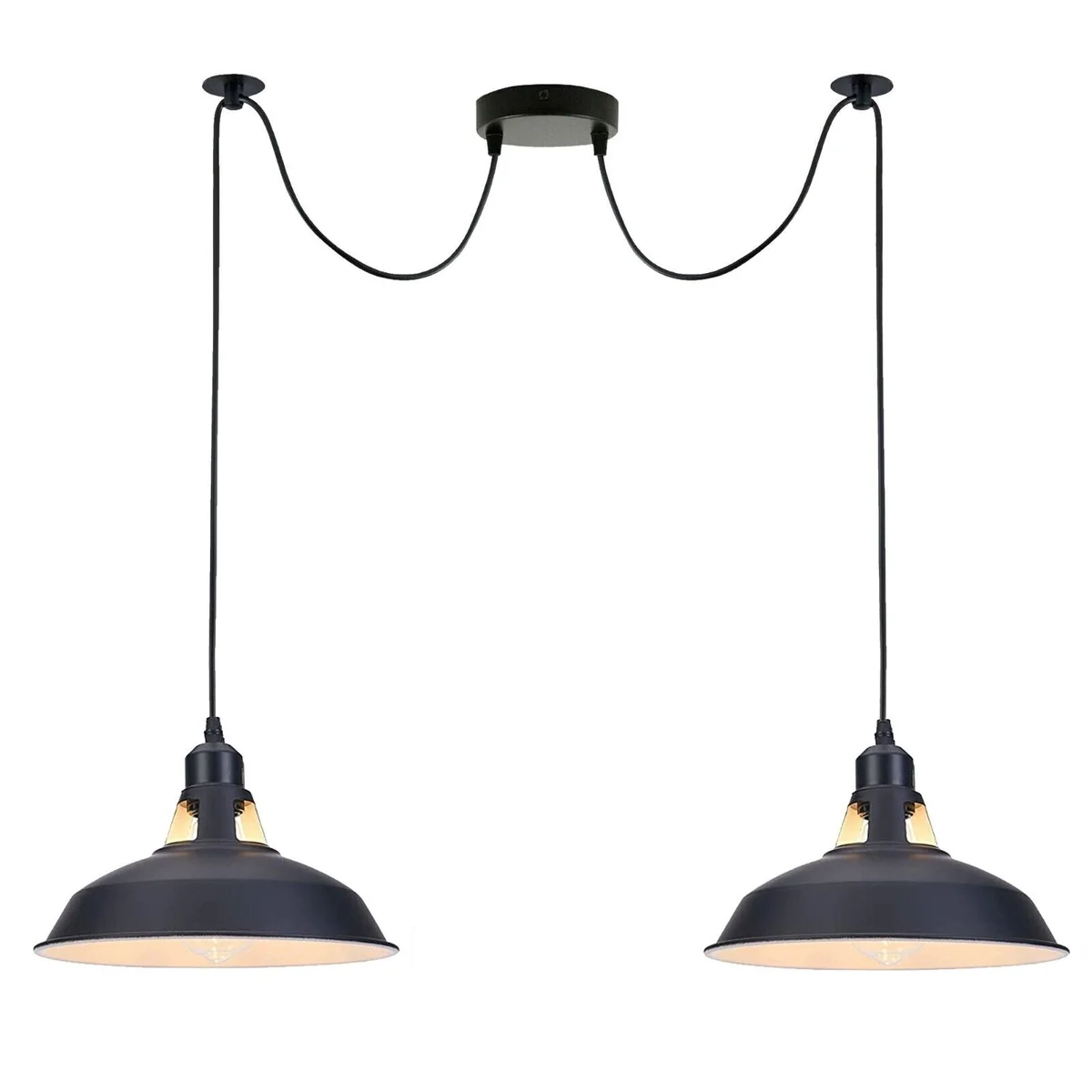 Black spider pendant lamp with half-head design, black metal and PVC, 2m adjustable cable, modern ceiling light fitting