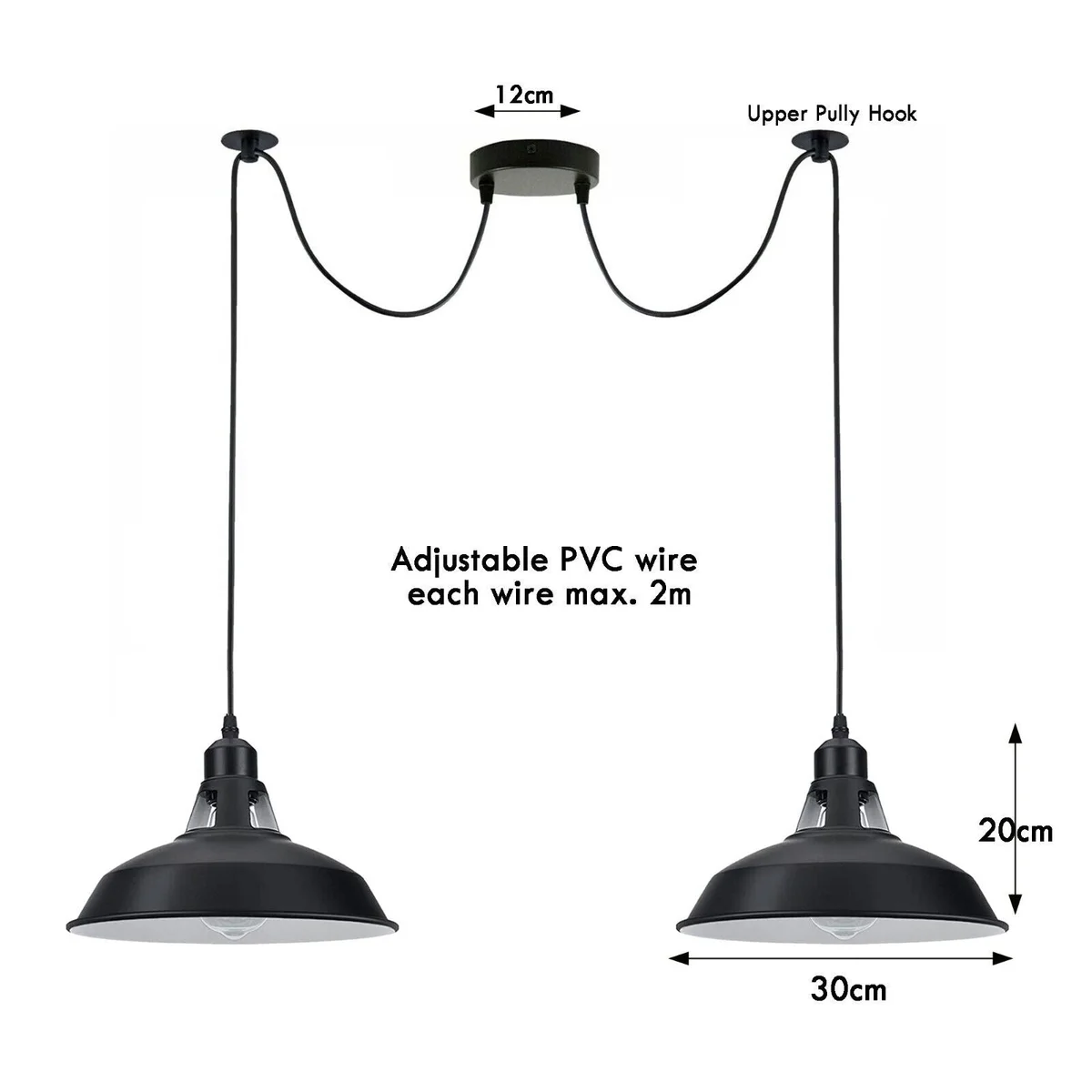 Black spider pendant lamp ceiling fitting with adjustable 2m cable, metal and PVC modern design in black color