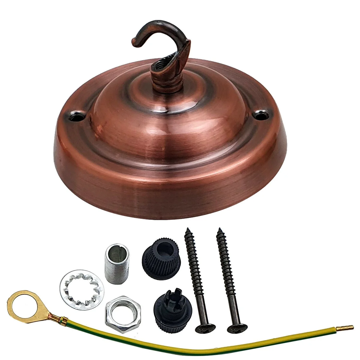 Vintage style metal ceiling rose hook plate with mounting hardware for indoor light fittings, 105x35mm size, rust-resistant metal