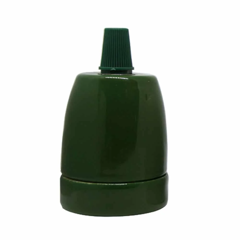 Vintage E27 bulb holder in green porcelain with industrial retro Edison design, 6 cm tall, for screw-in bulbs