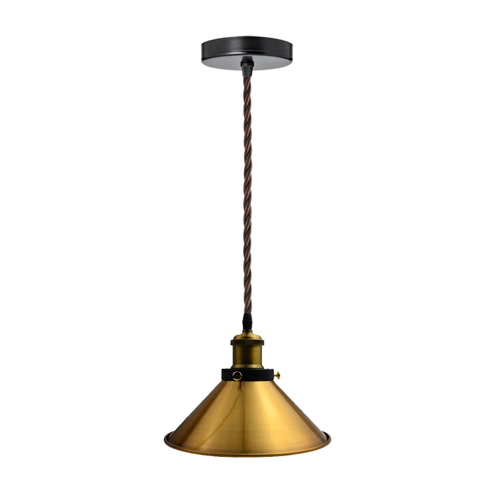 Yellow brass ceiling lamp shade with dome shape and white interior, hanging pendant light with adjustable base and 95cm cable