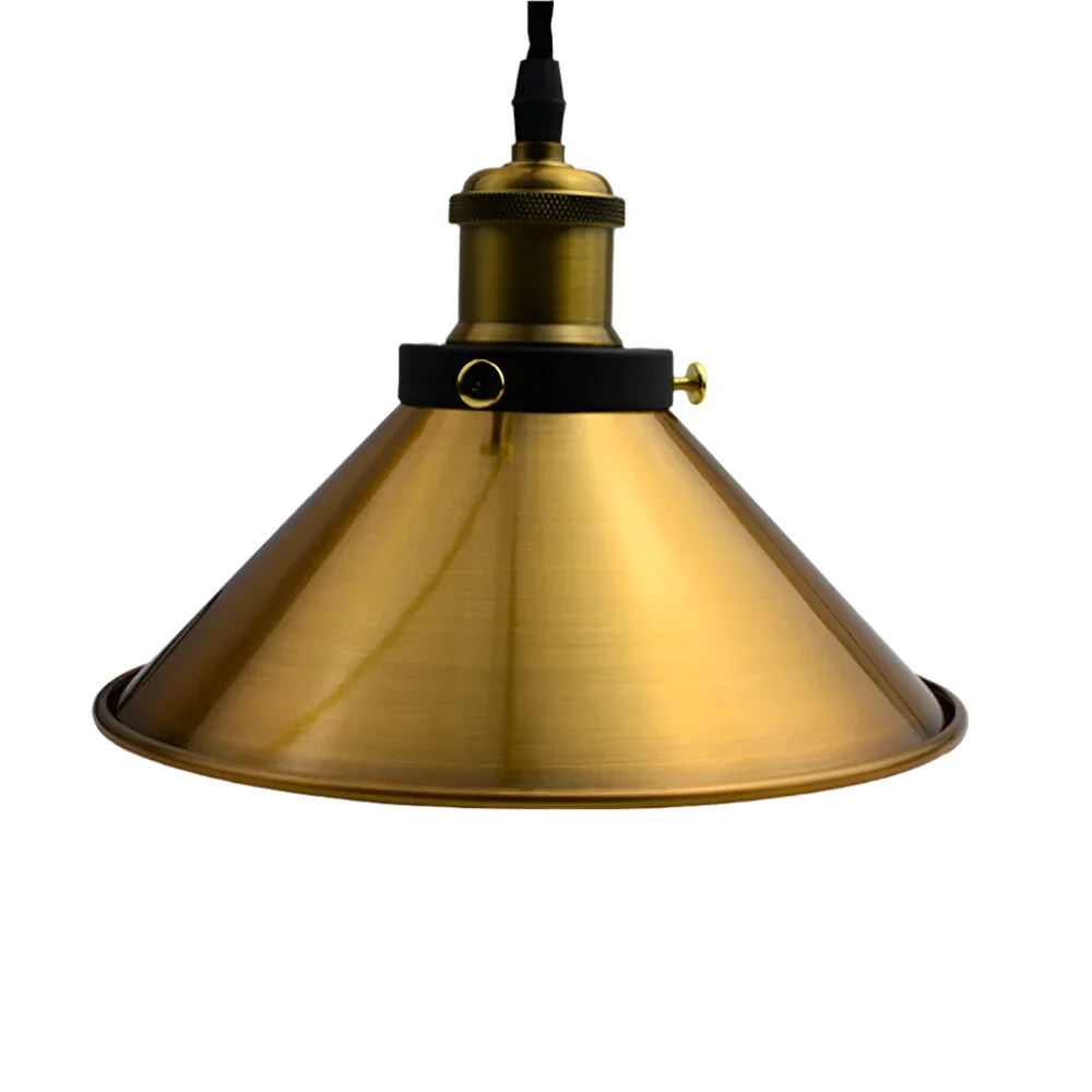 Yellow brass modern ceiling lamp with dome shade and white interior, angled base for sloped ceilings, E27 bulb holder visible