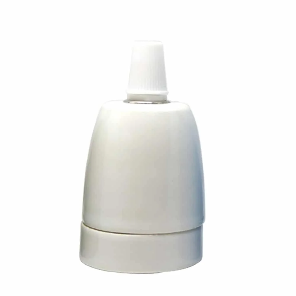 White porcelain E27 bulb holder with vintage industrial design, 6 cm tall and 4.5 cm diameter, for exposed bulbs