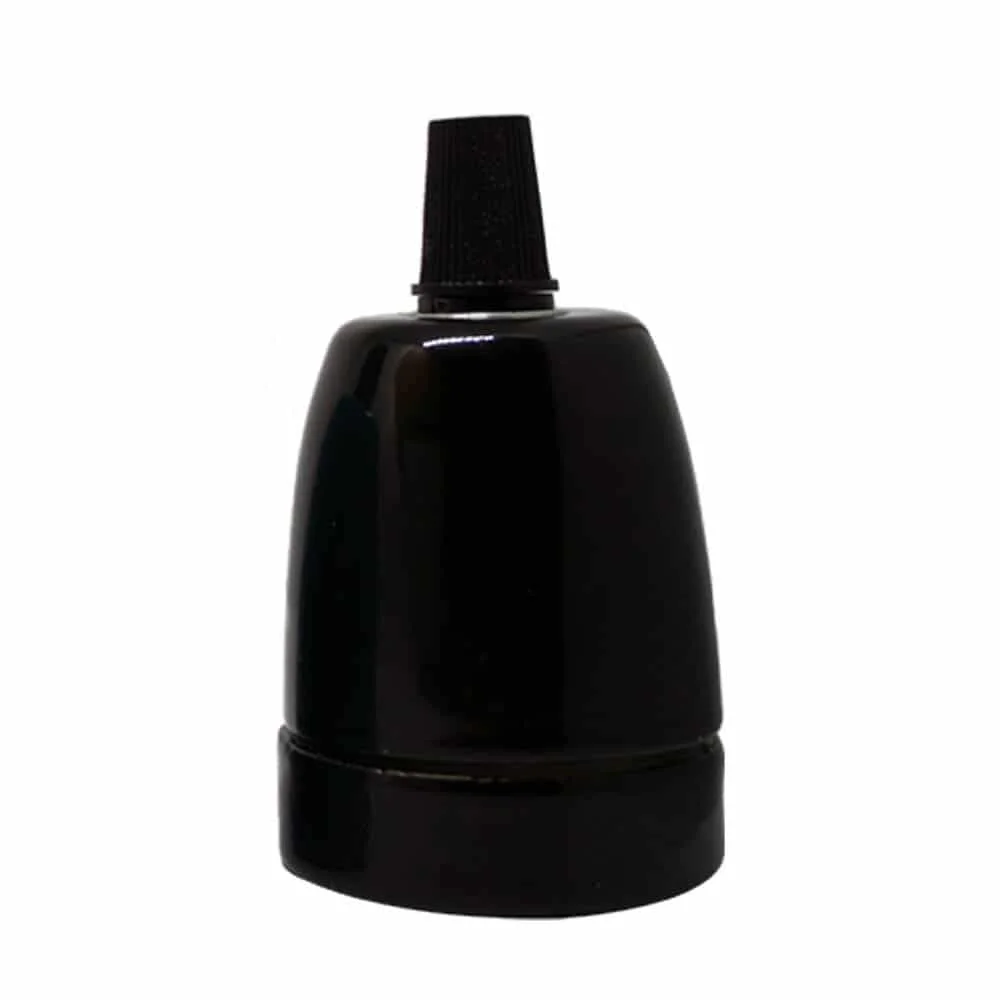 Vintage E27 bulb holder in black porcelain with industrial retro Edison design, suitable for exposed bulbs and vintage lighting fixtures