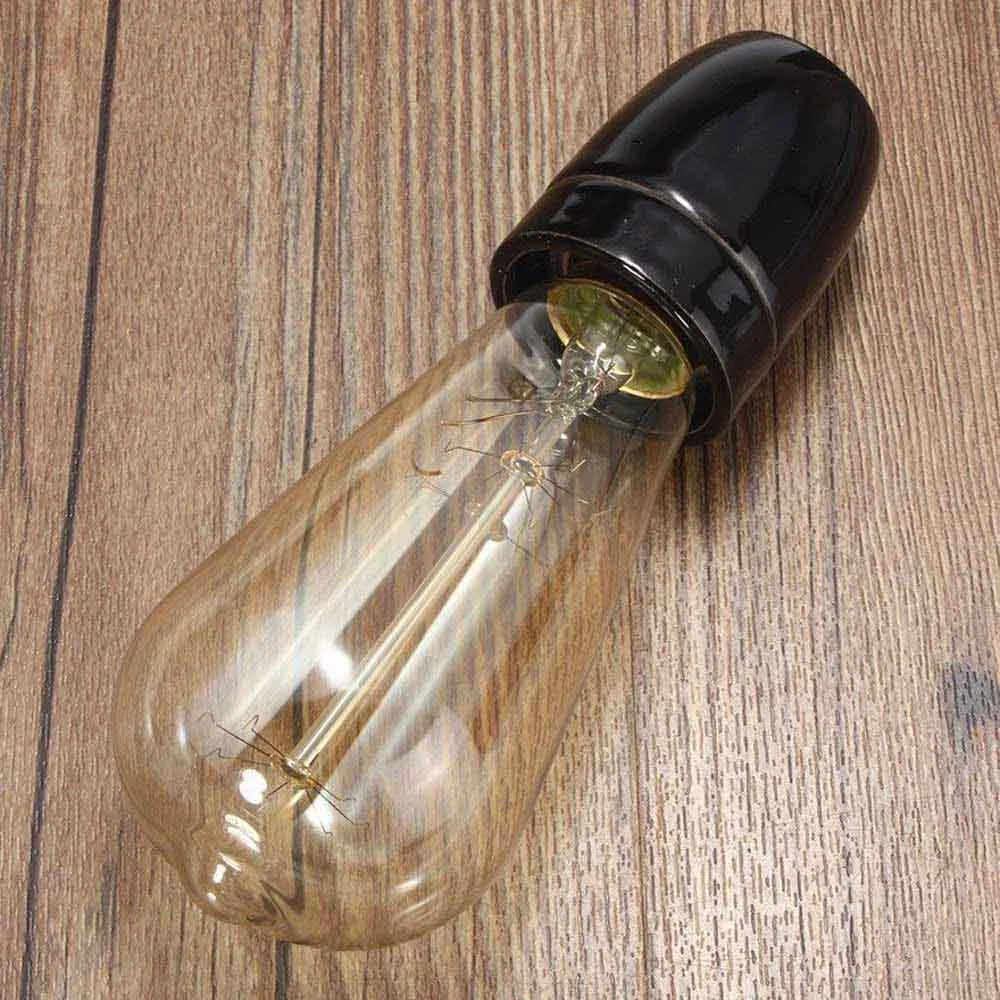 Black vintage porcelain E27 bulb holder with plastic grip, classic retro Edison light fitting for industrial decor
