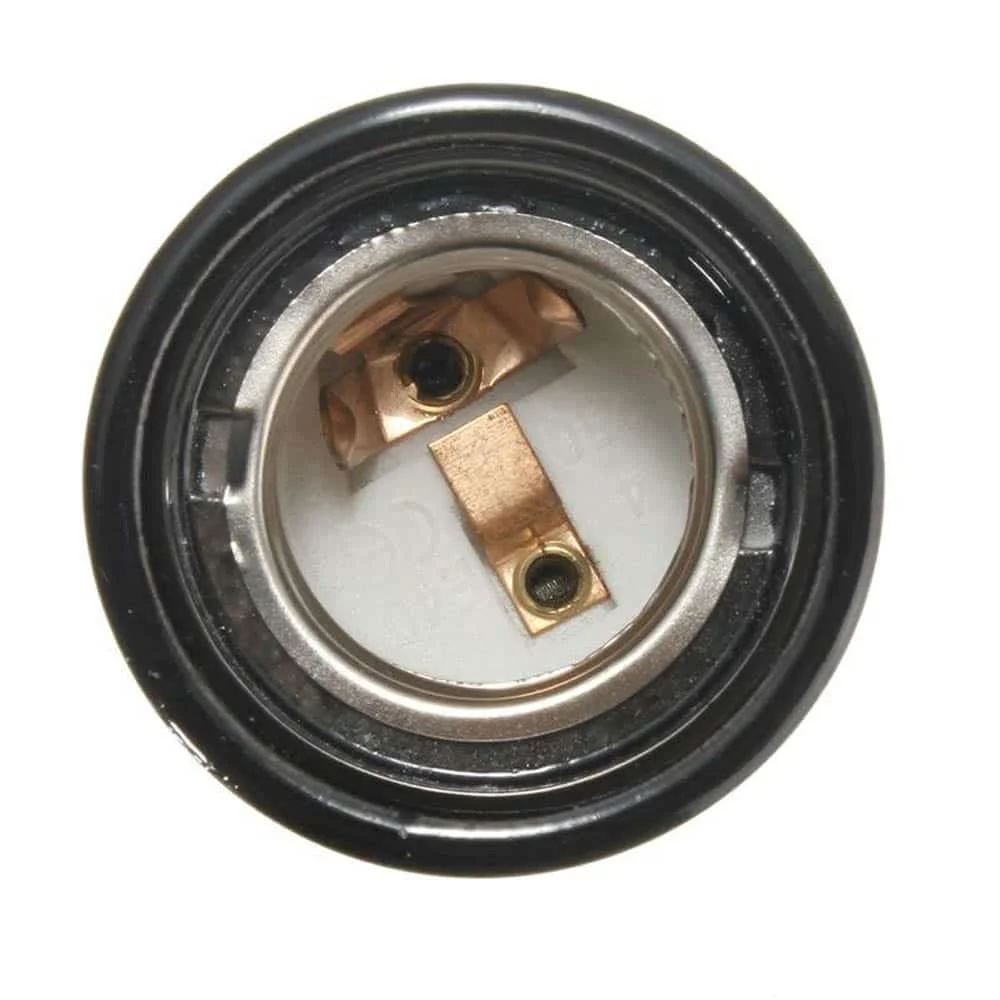 Vintage style lamp holder in black porcelain with E27 socket, industrial retro design, 6 cm tall, 4.5 cm diameter