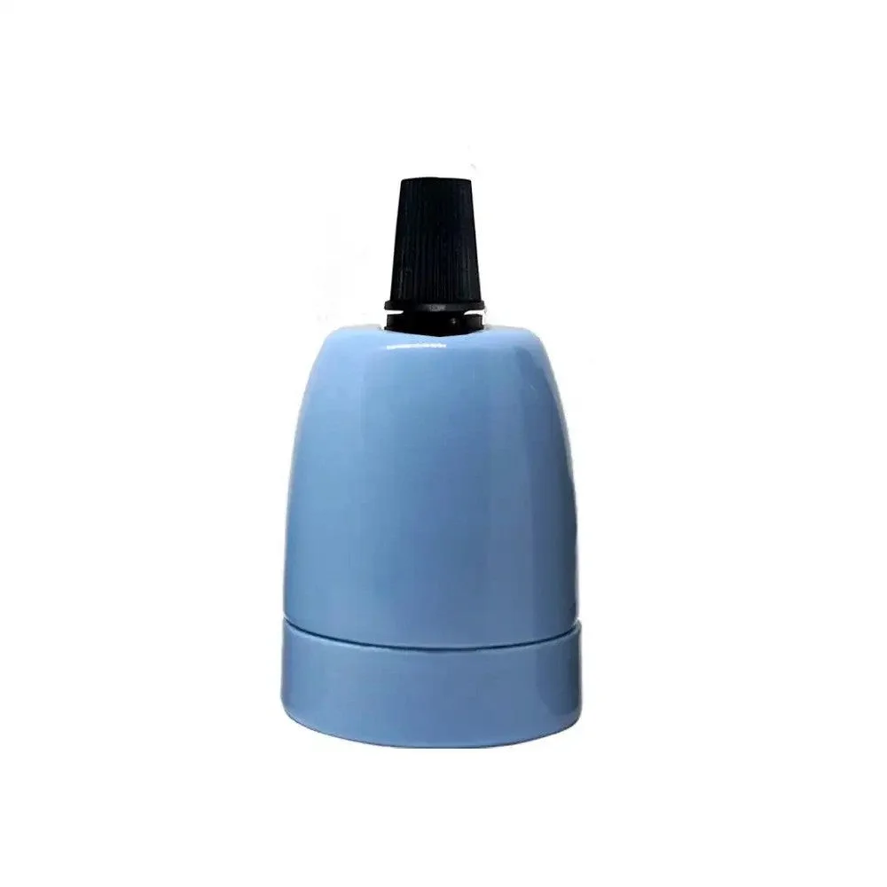 Vintage E27 bulb holder made of white porcelain with E27 screw fitting and plastic cable grip, industrial retro style