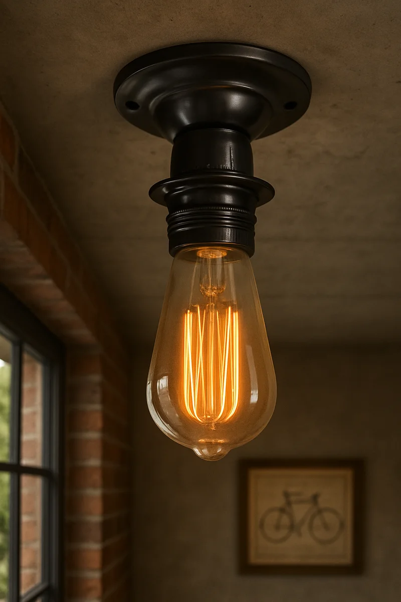 Black vintage threaded E27 lamp holder made of metal with screw-terminal wiring, suitable for indoor use.