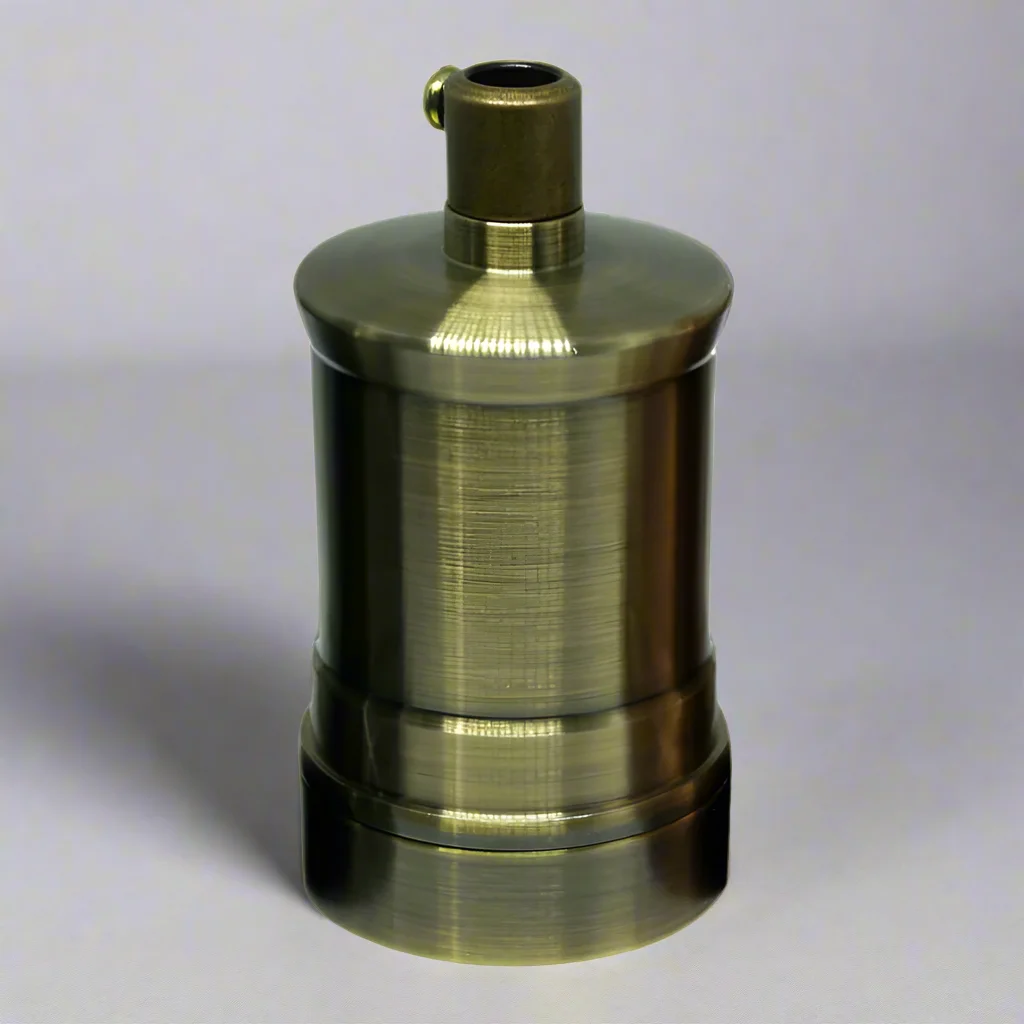 Green brass vintage E27 lamp holder with industrial retro design and exposed bulb socket for custom lighting fixtures