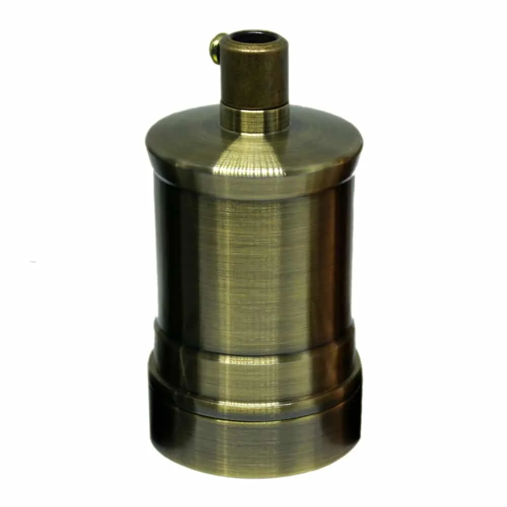 Green brass E27 retro Edison lamp fitting with exposed bulb holder, vintage industrial style, metal construction, antique finish