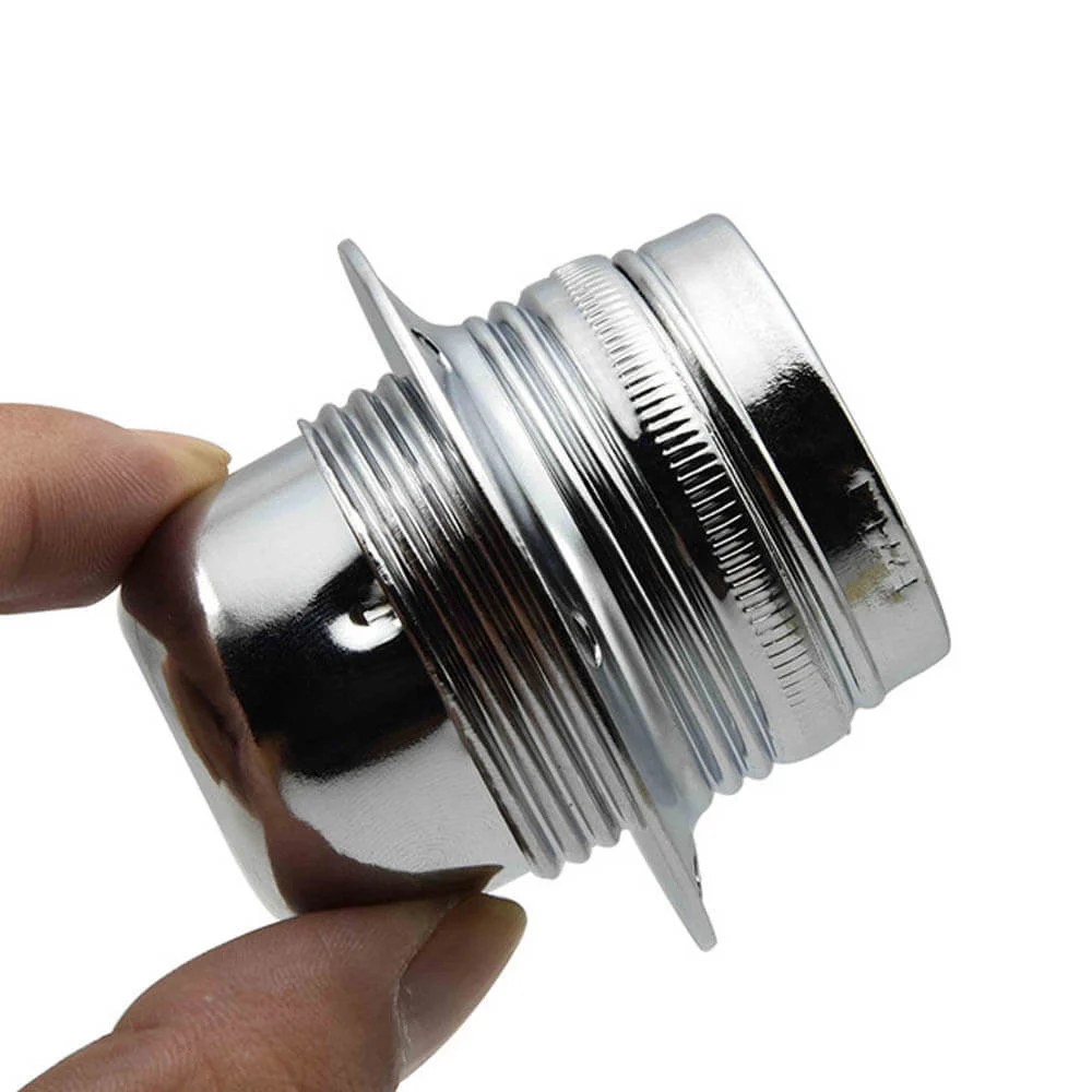 Chrome vintage lamp socket with threaded industrial design and E27 base for indoor lighting fixtures