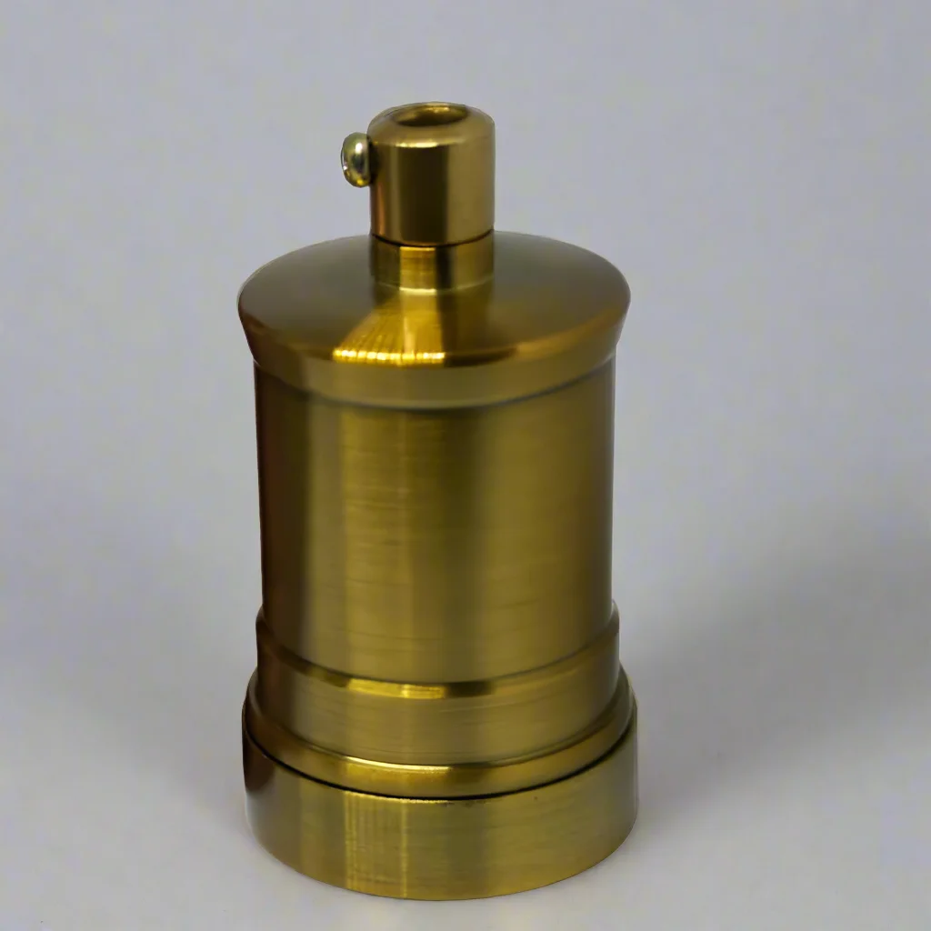 Yellow brass vintage industrial lamp holder with E27 screw socket for antique Edison bulbs, retro style lighting accessory