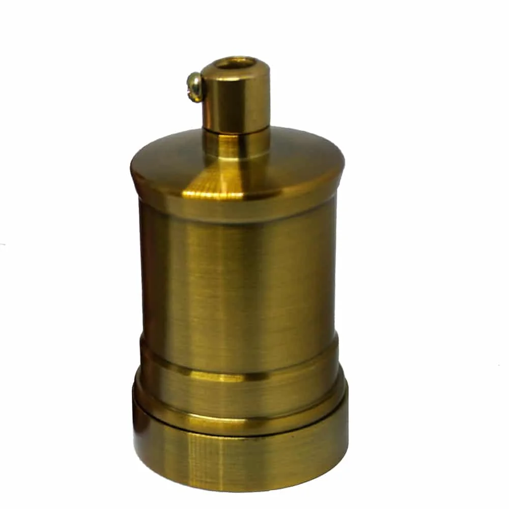 Yellow brass lamp fitting with E27 screw socket, vintage industrial style, suitable for exposed Edison bulbs and retro lighting