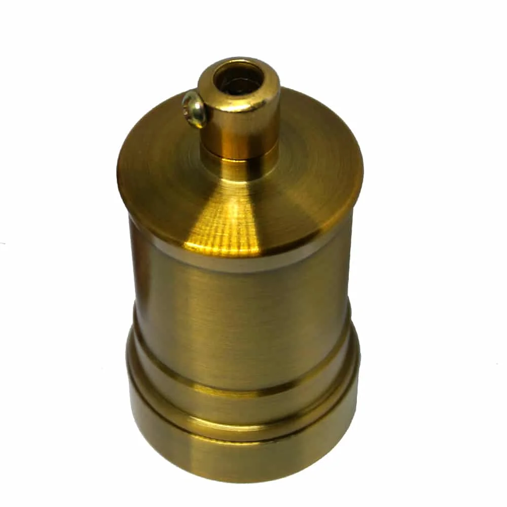 Yellow brass retro Edison light socket with E27 screw-on holder, vintage industrial style for exposed bulbs