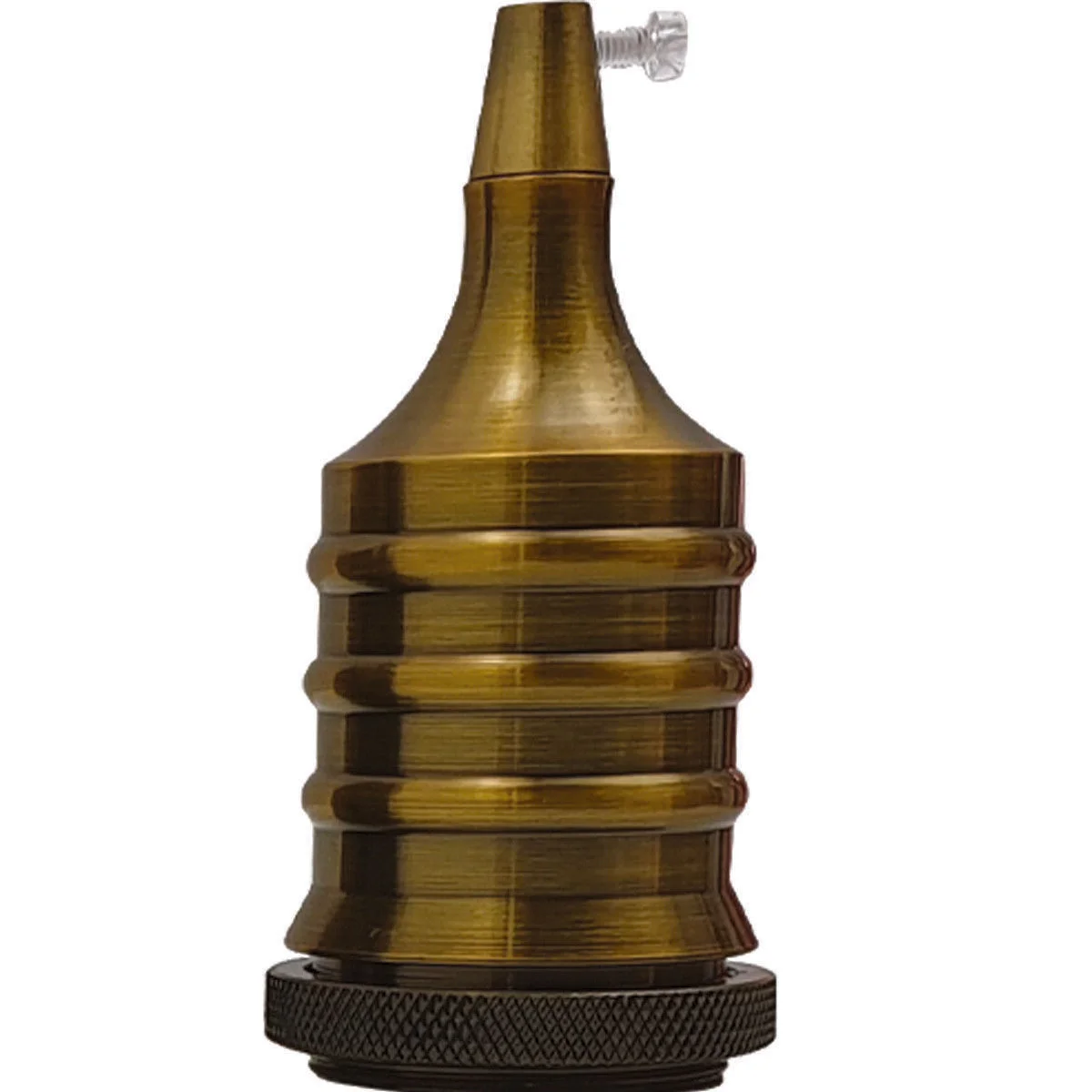 Vintage brass lamp holder with E27 socket in yellow brass finish, retro industrial style, 88x40mm size.
