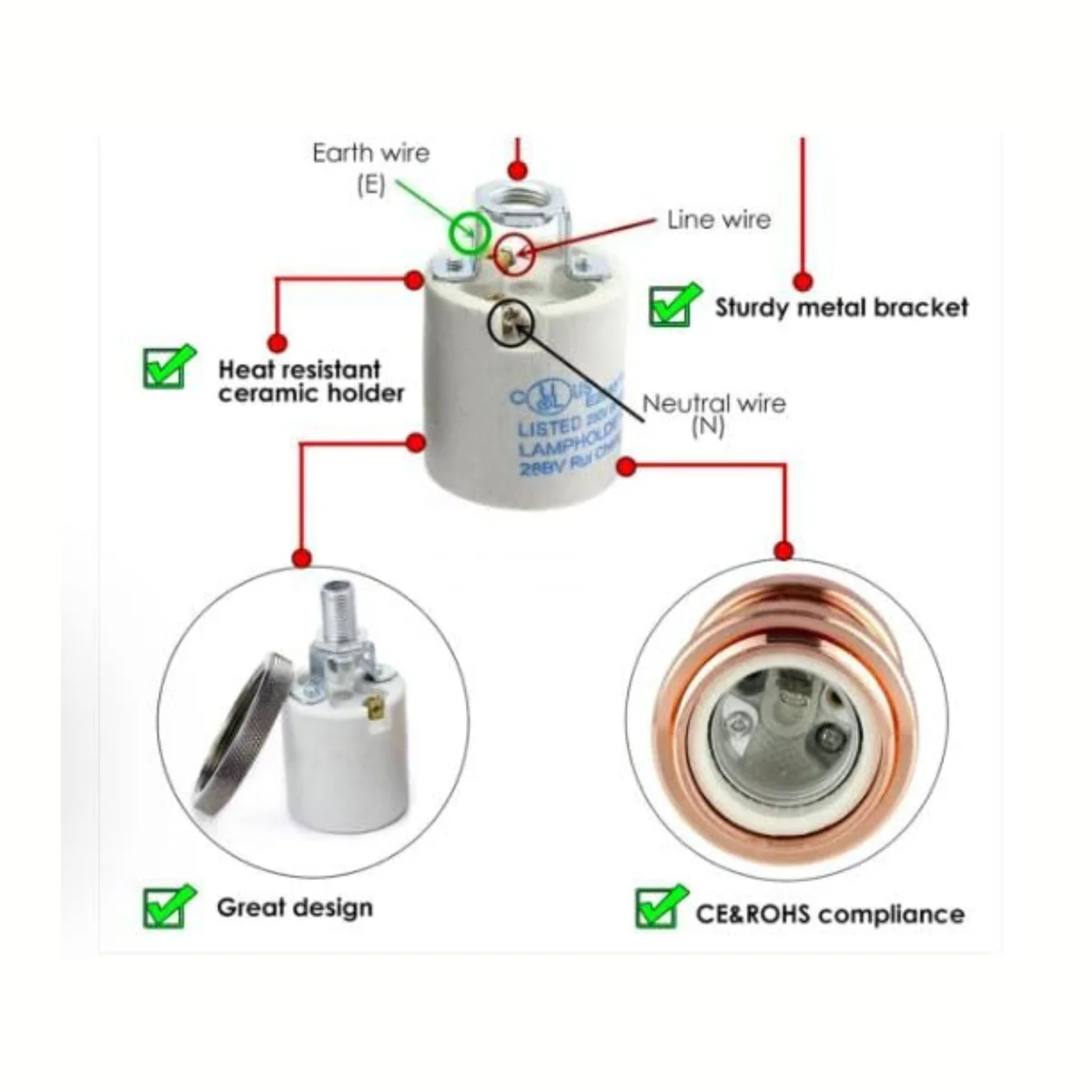 Copper retro Edison lamp fitting with E27 screw base, vintage industrial style, ideal for DIY lighting projects