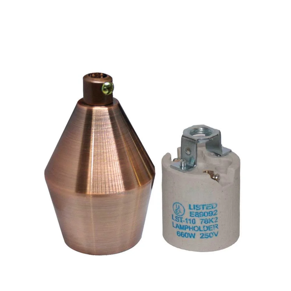 Copper-finish vintage industrial lamp holder with ceramic core and E27 Edison screw base, shown from side angle