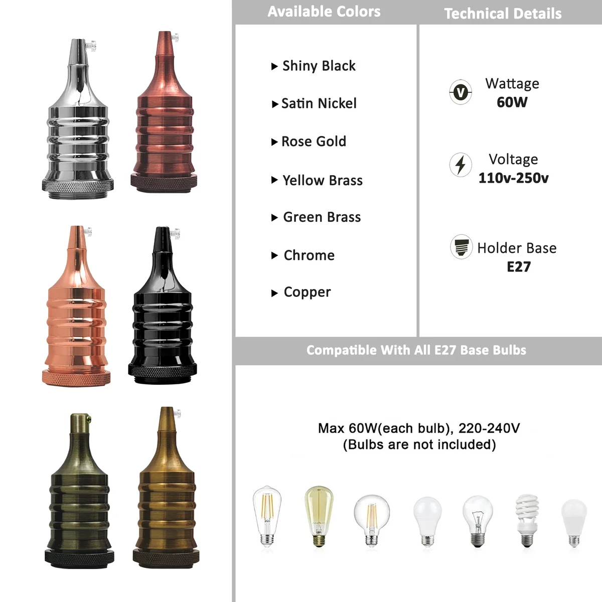 Copper vintage industrial style ceiling mounted lamp holder for E27 bulbs, made from durable metal material.
