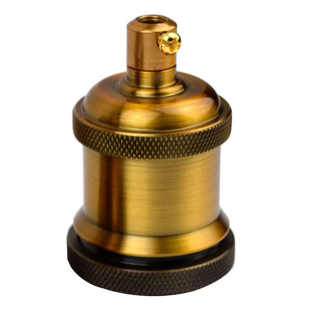 Yellow brass lamp holder made of aluminium with E27 screw socket for vintage exposed bulb lighting fixtures