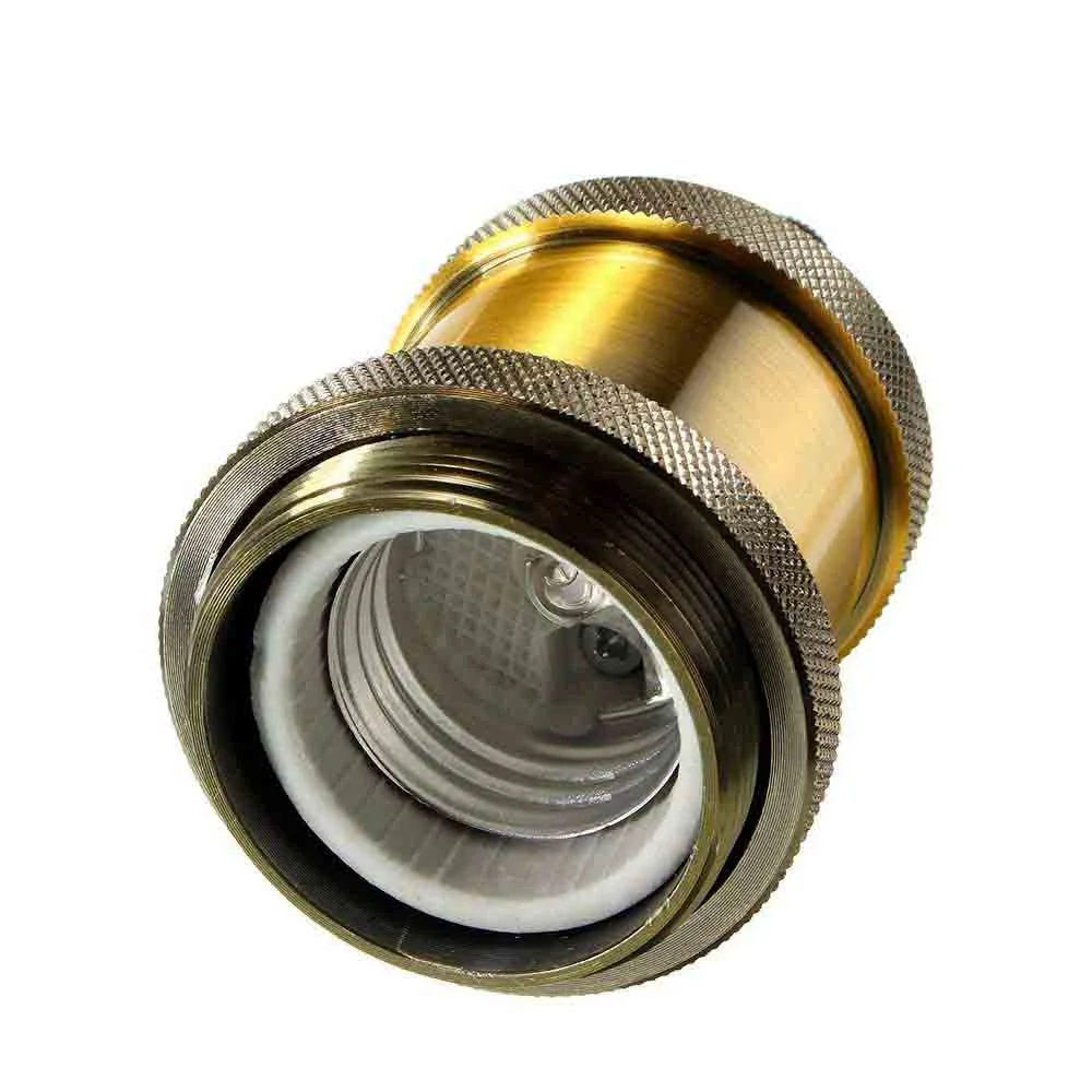 Yellow brass E27 bulb holder made of aluminium, designed for vintage exposed bulbs with metal screw-on socket.