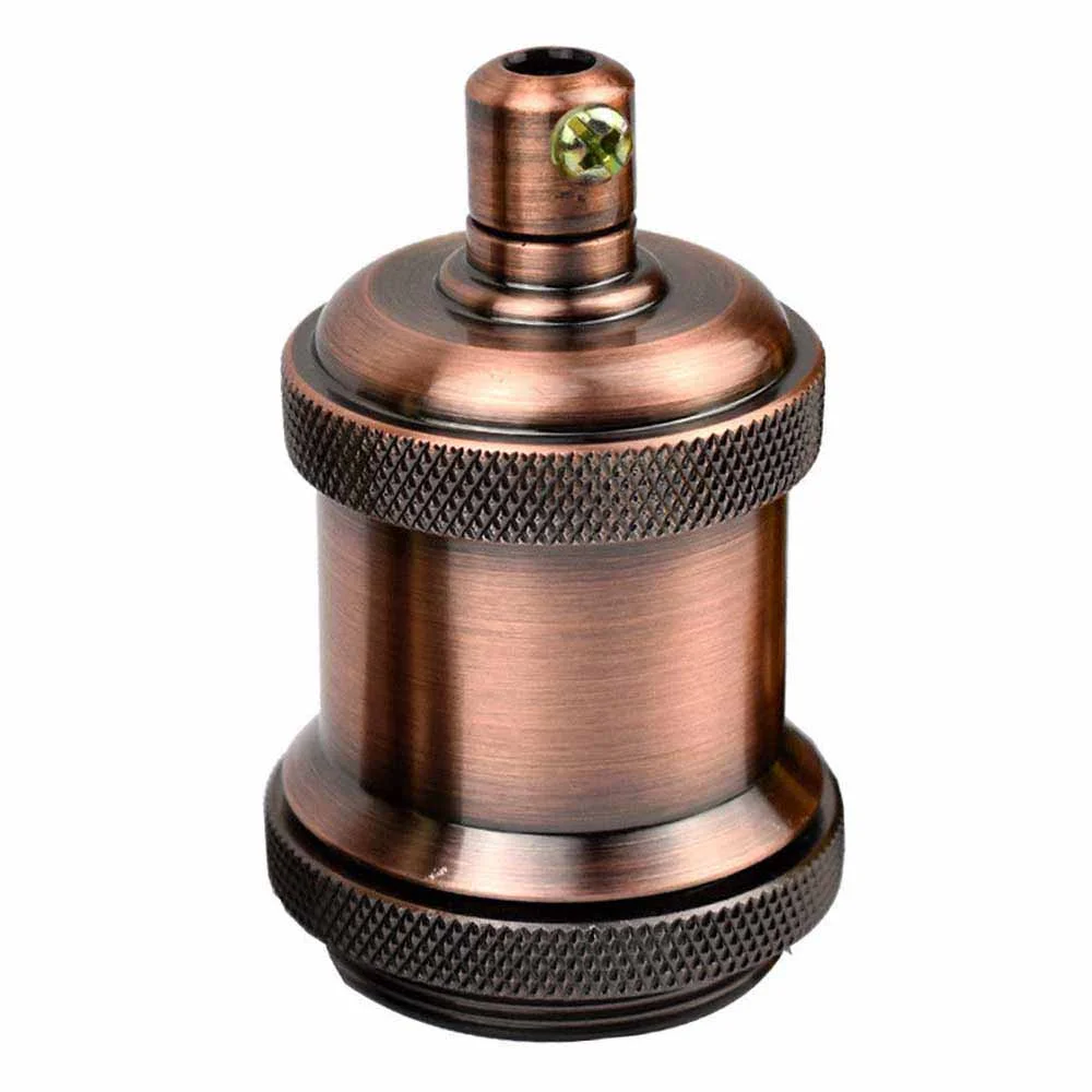 Antique copper lamp holder with E27 screw socket, metal construction, designed for vintage exposed bulbs and task lighting