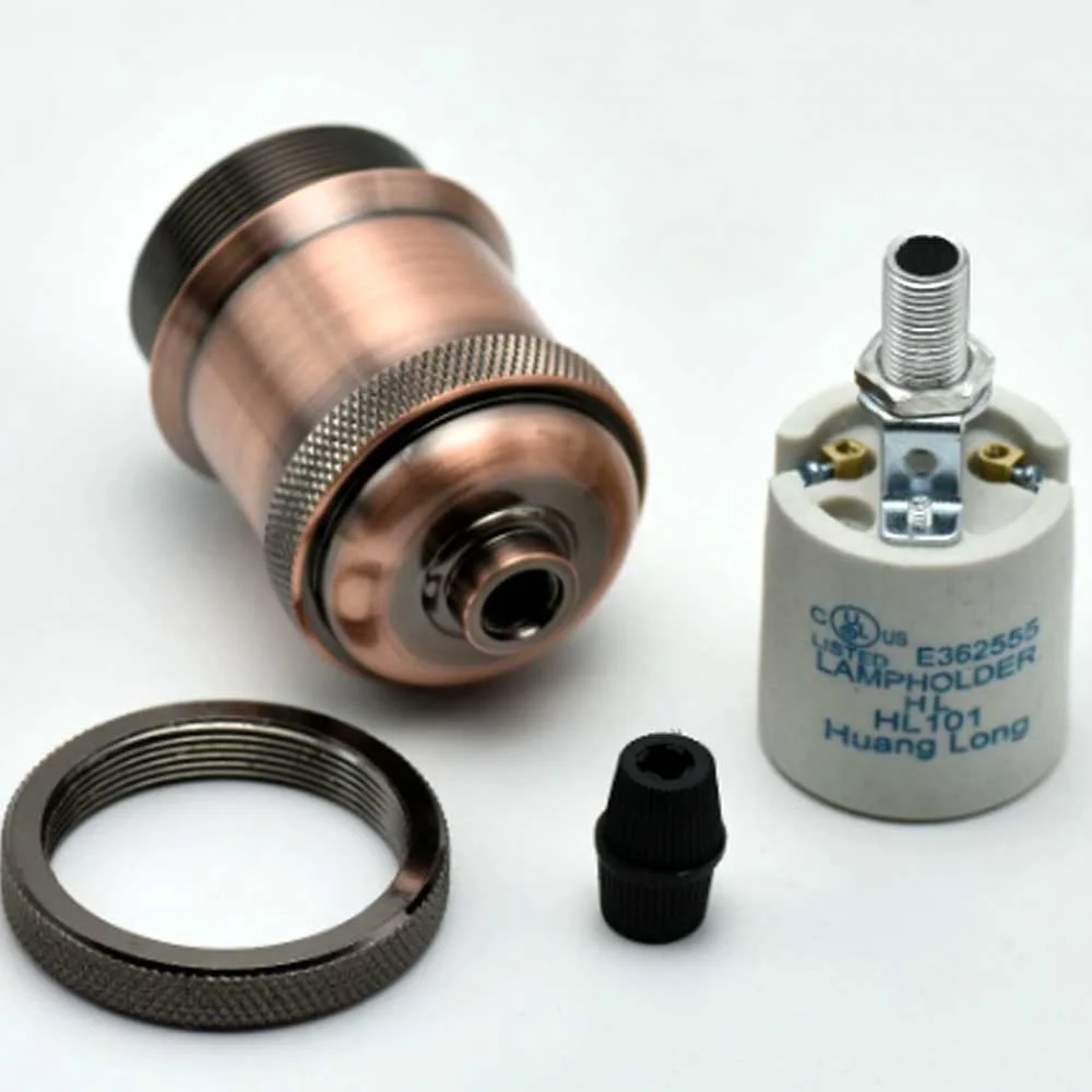 Antique copper vintage bulb socket E27 metal lamp holder with screw-on design for exposed bulbs and vintage lighting fixtures