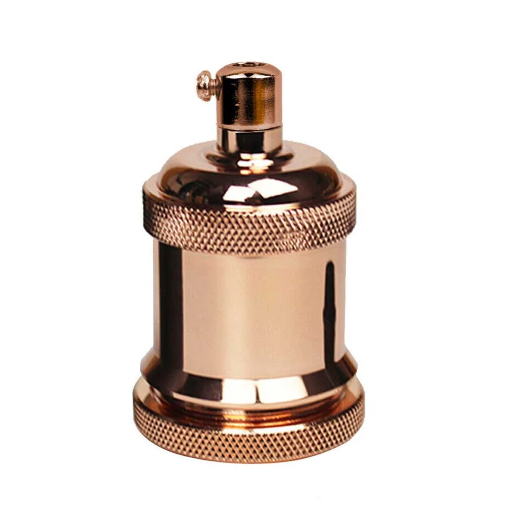 E27 metal lamp holder in rose gold aluminium with vintage industrial design for Edison screw bulbs, UK compatible socket