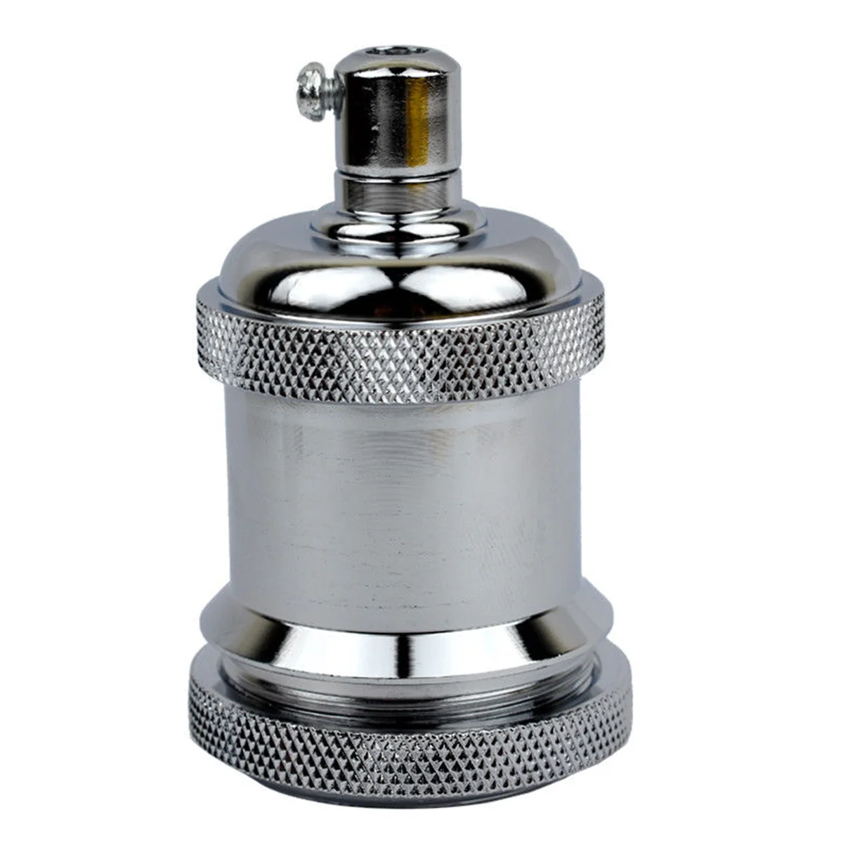 Modern chrome lamp holder with cone-shaped metal shade, designed for E27 bulb, suitable for indoor ceiling installation