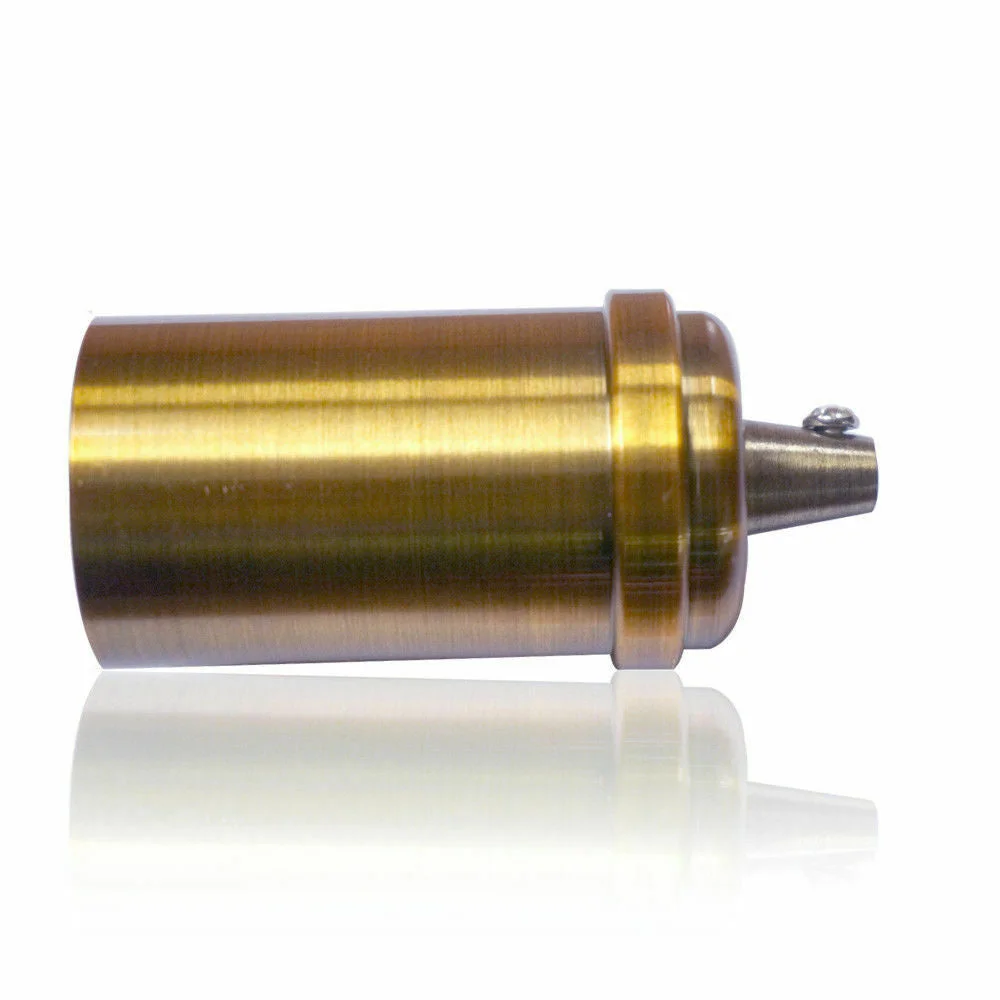 Yellow brass metal light bulb holder with E27 socket, suitable for vintage Edison bulbs, shown from side angle