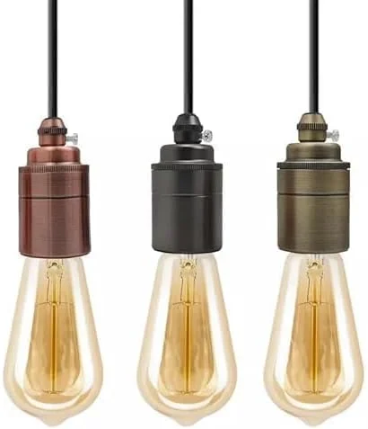 Rose gold lamp holder with E27 socket, metal vintage industrial design and removable collar ring for lampshades