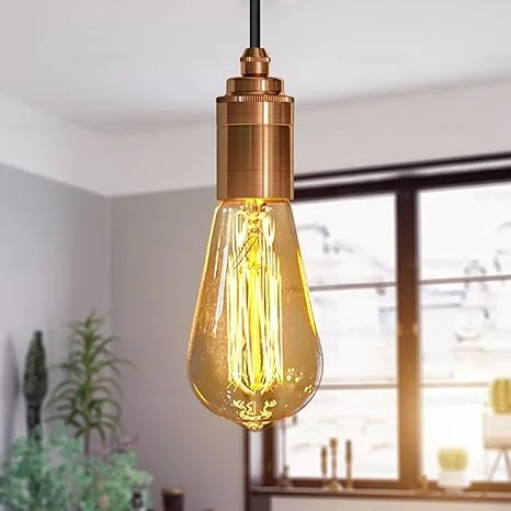 Rose gold copper vintage industrial lamp fitting with E27 socket, removable collar ring, and metal cord grip shown close-up