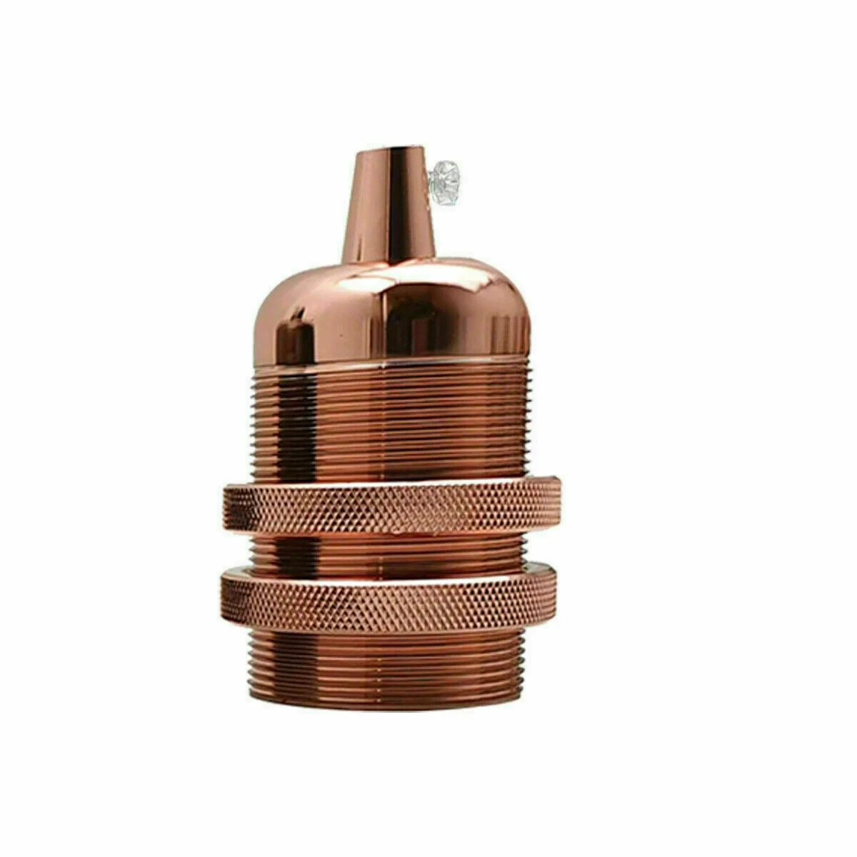 E27 lamp holder in rose gold copper metal with removable collar ring and screw thread for vintage industrial lighting fixtures