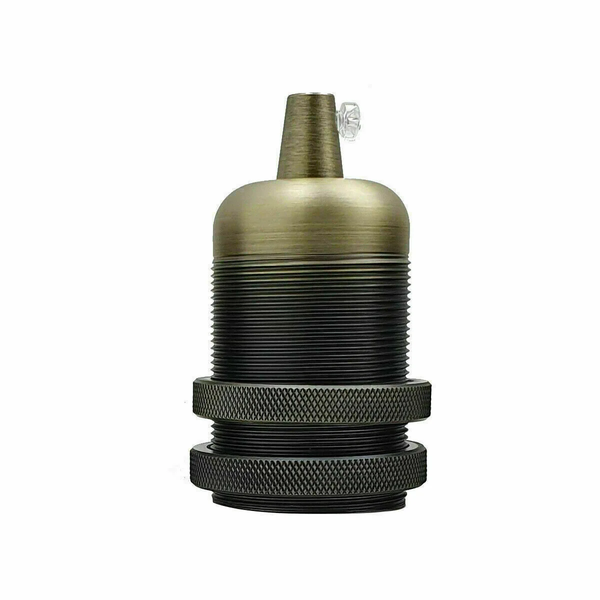 E27 industrial lamp holder with metal cord grip in satin black finish, designed for vintage exposed bulbs and safety lock system