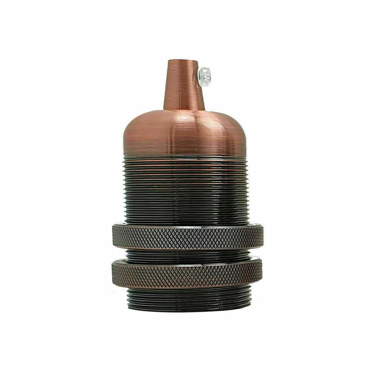 Metal cord grip socket in satin black finish with E27 bulb holder and security flap for safe bulb changing