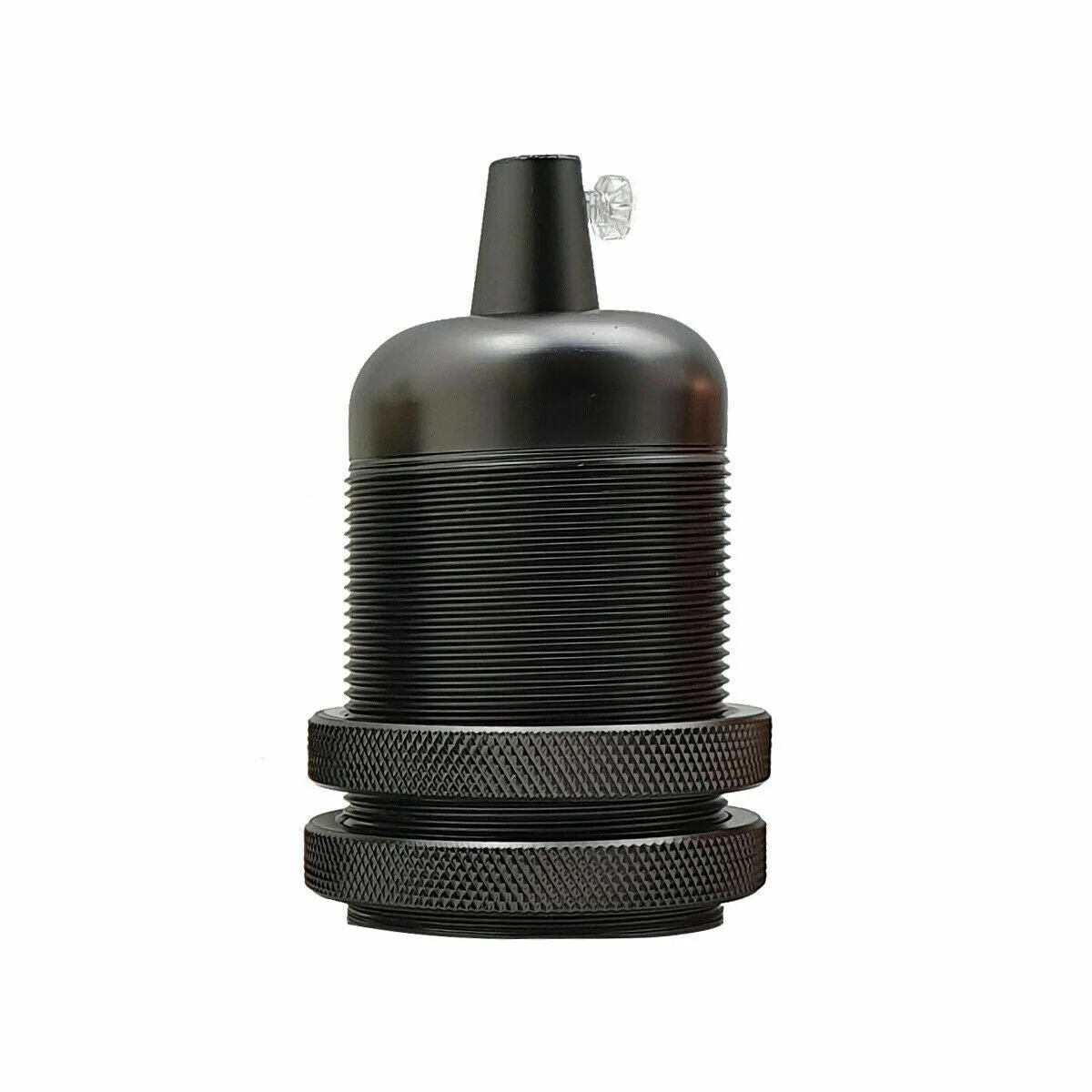 Satin black ceramic E27 lamp holder with smooth ring design for vintage light bulbs, suitable for 110-250V fixtures