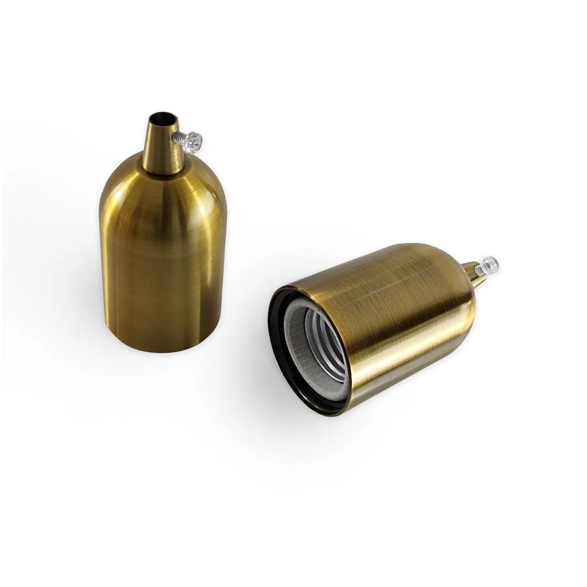 Smooth yellow brass antique style lamp holder with E27 socket, metal construction, vintage industrial design, 8.9cm tall