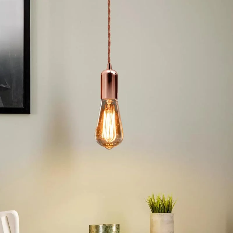 Smooth rose gold lamp holder with E27 socket, vintage metal design, 8.4cm tall, suitable for Edison bulbs and DIY lighting projects