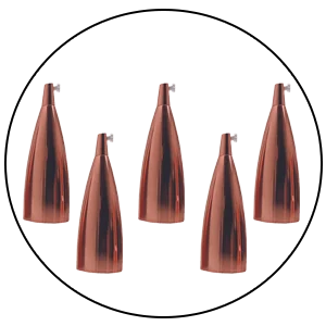 Set of five rose gold lamp holders with E27 screw fittings, modern retro industrial design, aluminium material