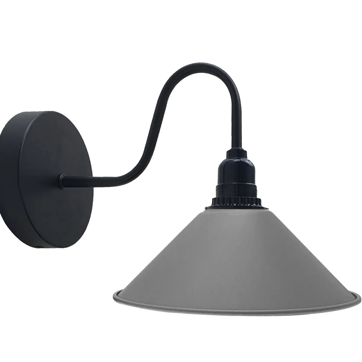 White metal wall light with brushed effect finish, round base, and attached on/off switch holder in modern style
