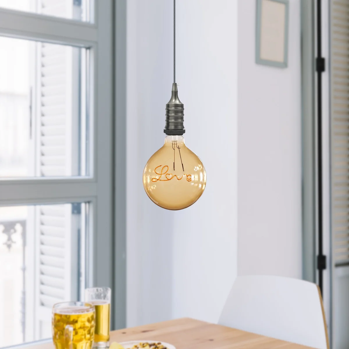 Satin nickel industrial pendant lamp holder with E27 screw base, solid metal construction, vintage retro design