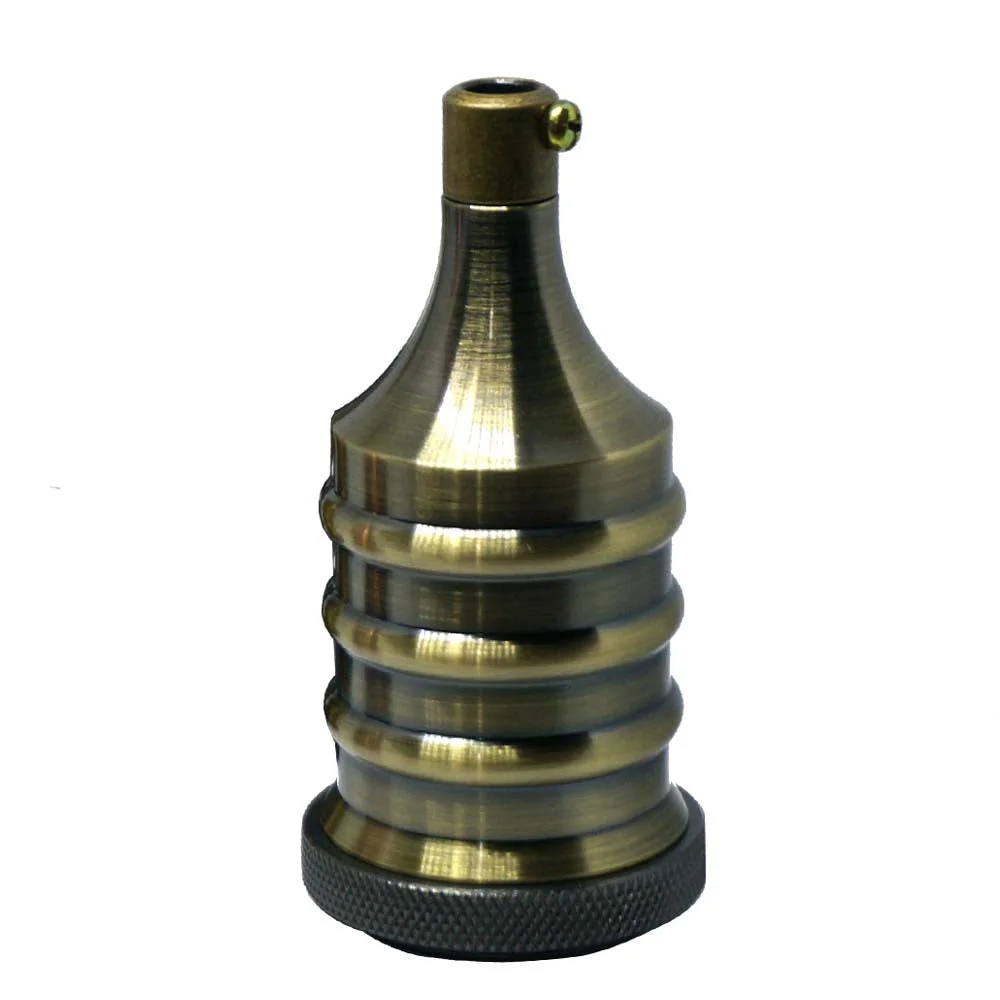 Vintage E27 lamp holder pendant socket in shiny black metal with Edison screw base and industrial design
