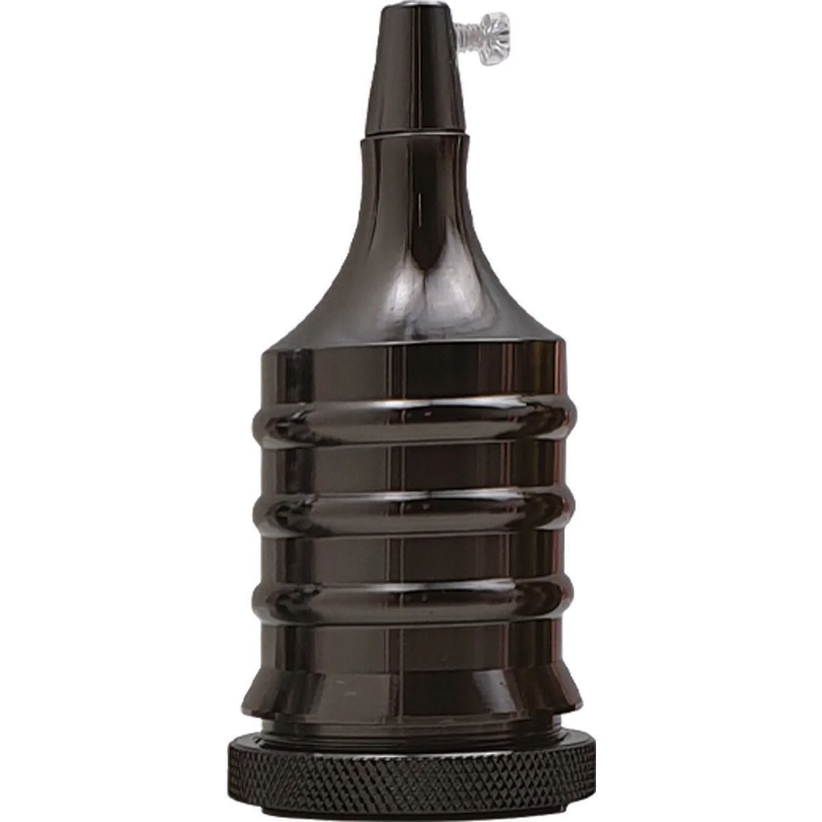 E27 metal lamp holder in shiny black finish showing vintage industrial design with screw terminal blocks and metal construction