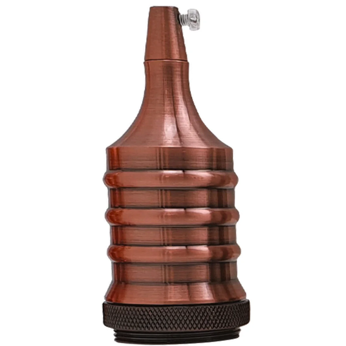 Copper vintage E27 lamp holder pendant bulb socket with metal construction and screw terminal blocks shown on white background