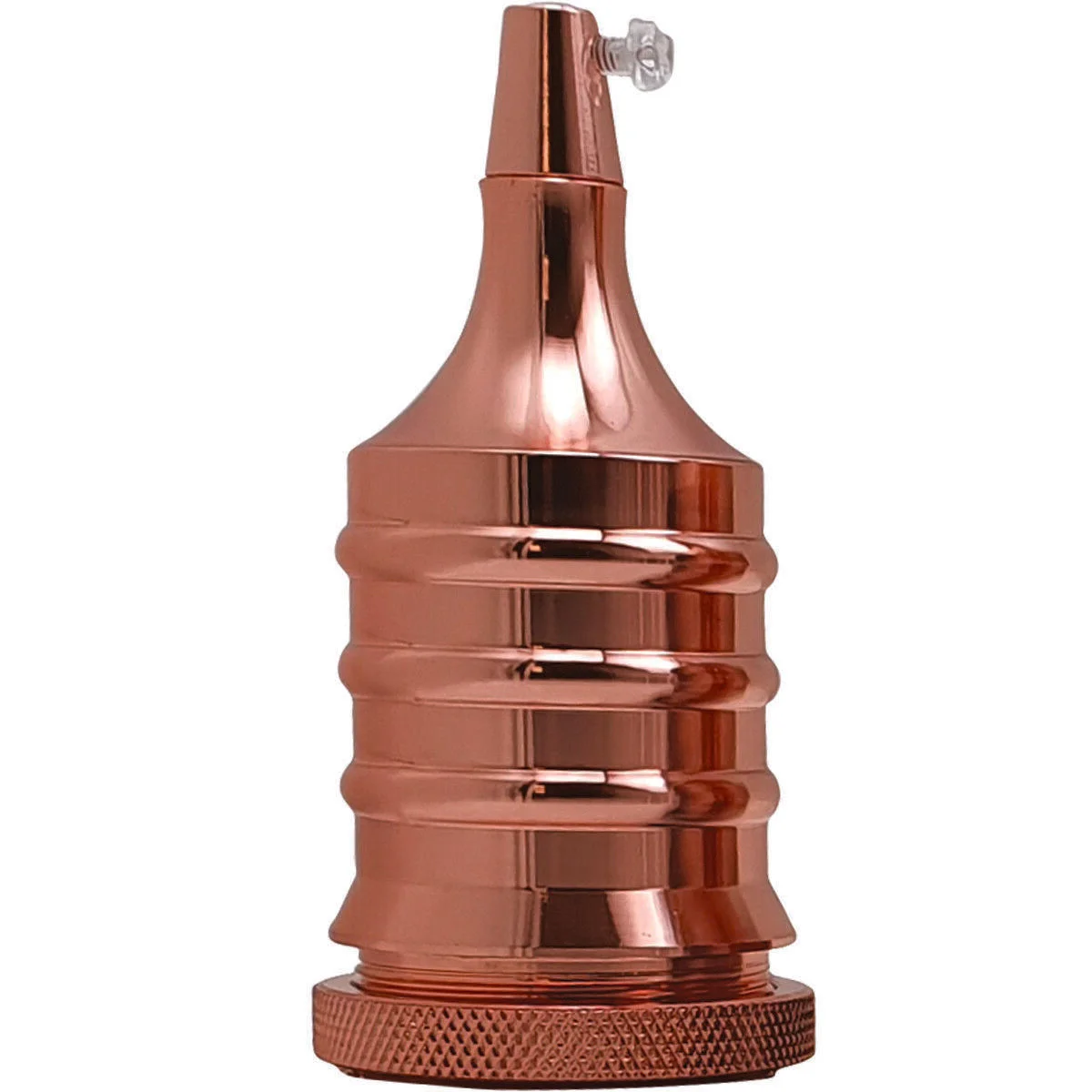 Vintage E27 lamp holder in satin nickel finish showing metal socket and screw terminal blocks for secure wiring