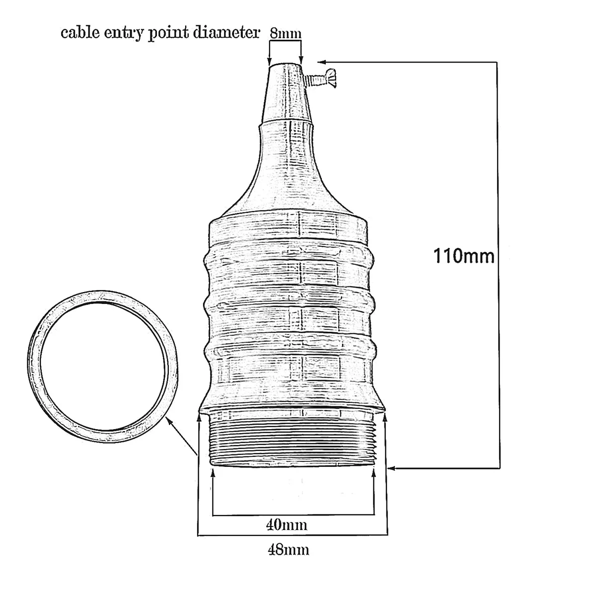 Metal lamp socket for E27 bulb base, vintage style, made of metal, suitable for indoor use with max 60W bulbs